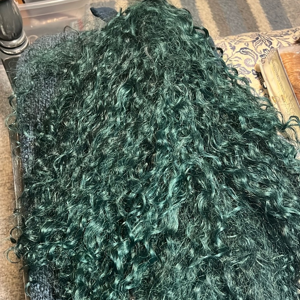 Motown Tress gorgeous long wavy lace front wig in green and black